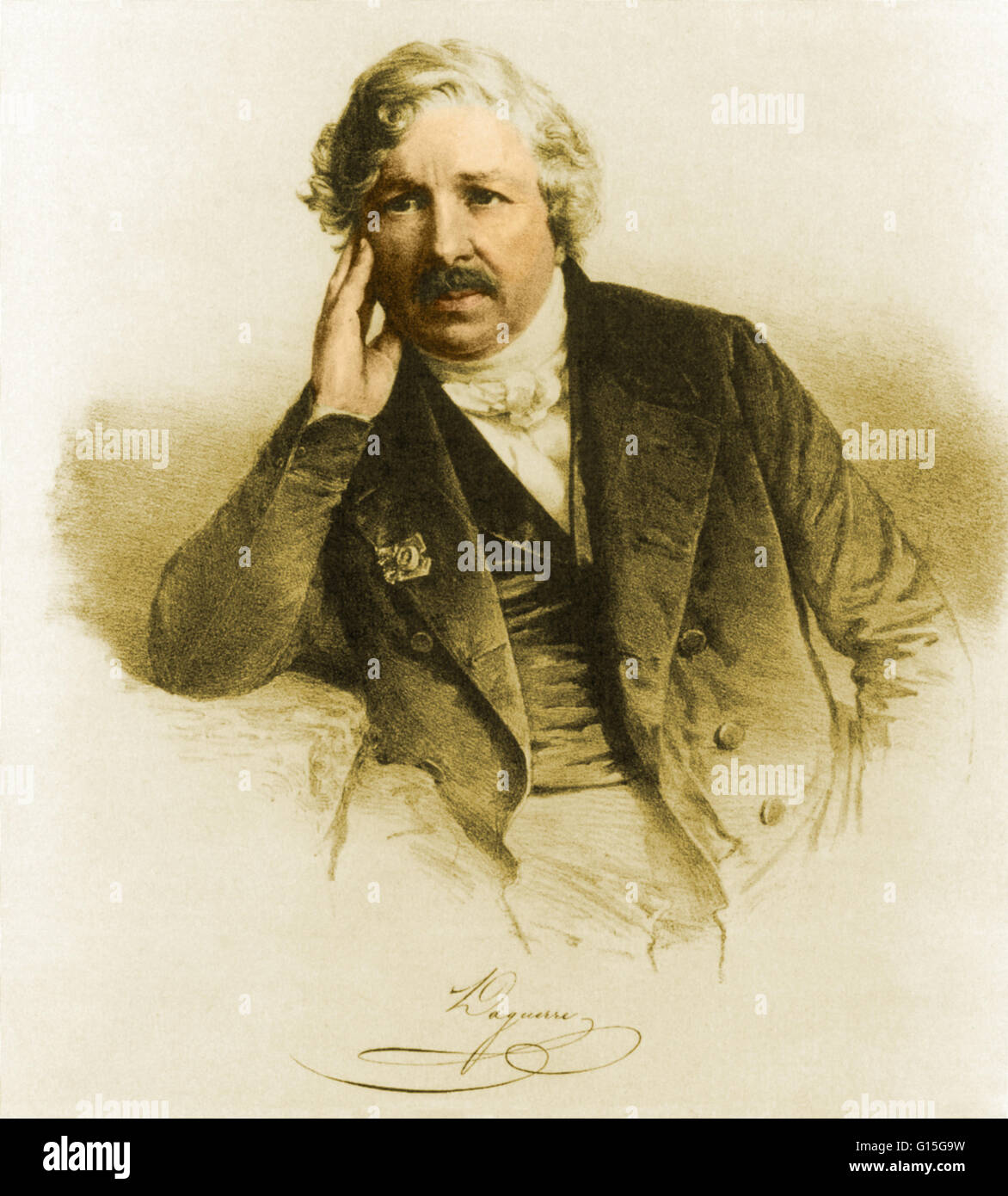 Louis Daguerre (1789-1851) war ein französischer Künstler und Physiker und Erfinder der Daguerreotypie der Fotografie. Obwohl ursprünglich als ein Finanzbeamte beschäftigt, Daguerre wurde Maler Oper Landschaft, und erfand das beleuchtete Diorama. Nach t Stockfoto