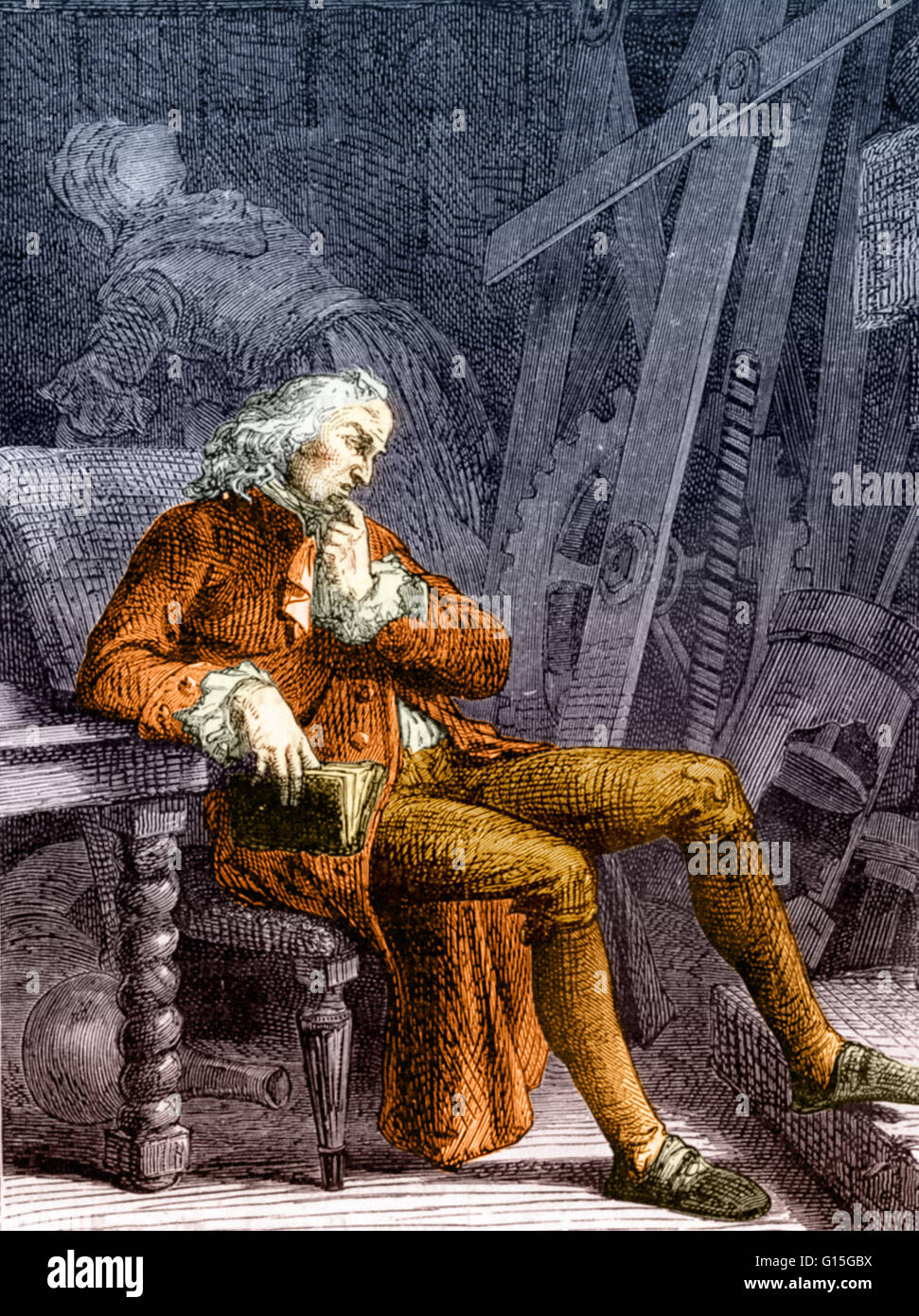 Denis Papin (22. August 1647 - 1712) war ein französischer Physiker, Mathematiker und Erfinder. Er besuchte London im Jahre 1675, und arbeitete mit Robert Boyle von 1676 bis 1679, Rechenschaft über seine Arbeit in Fortsetzung der neuen Experimenten (1680) zu veröffentlichen. Während t Stockfoto
