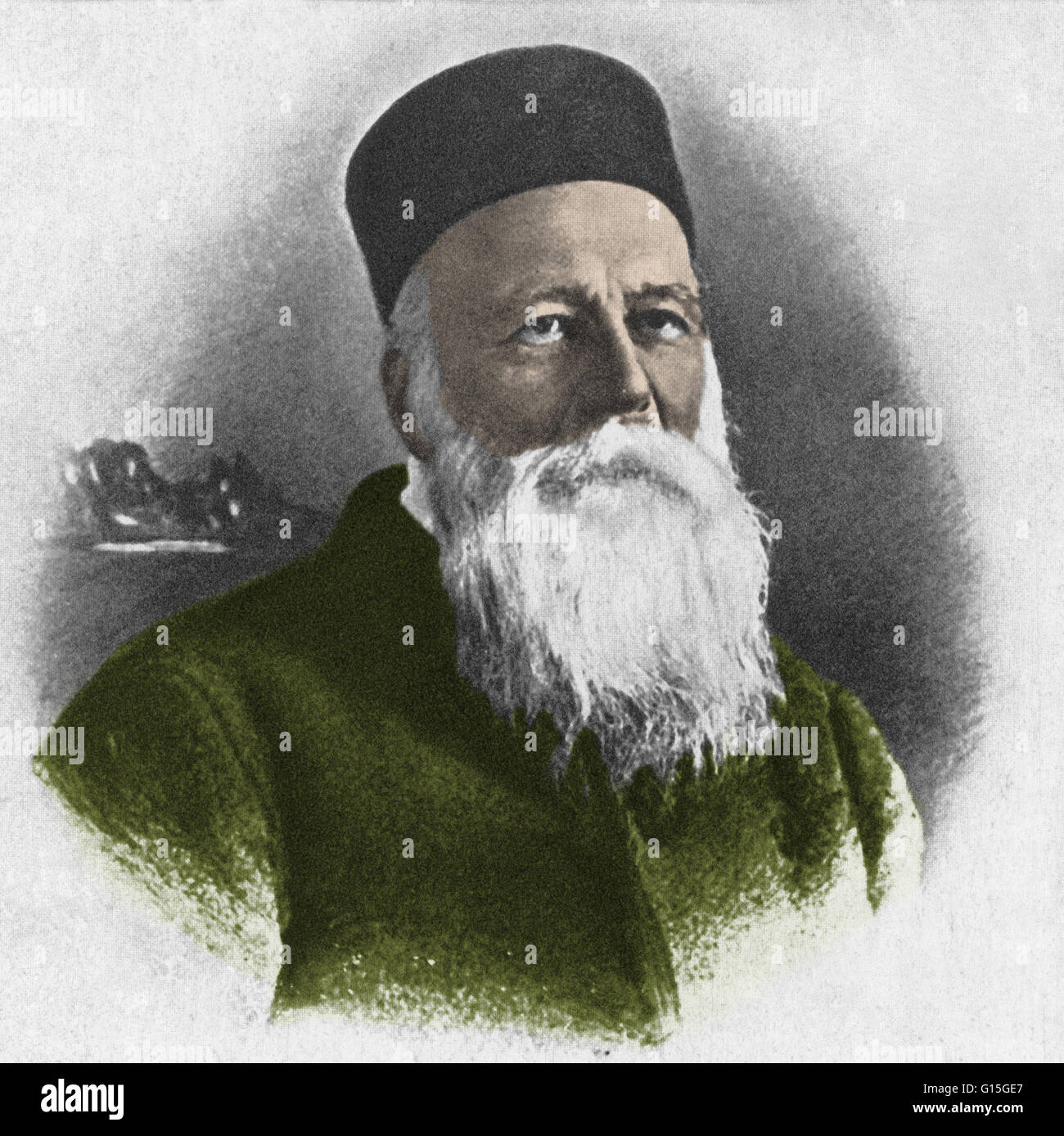 Jean Henri Dunant (1828-1910) war ein Schweizer Geschäftsmann, Sozialaktivist und humanitäre Hilfe. Während einer Geschäftsreise im Jahr 1859 war er Zeuge der Zeit nach der Schlacht von Solferino im heutigen Italien. Er nahm seine Erinnerungen und Erfahrungen in dem Buch A Stockfoto