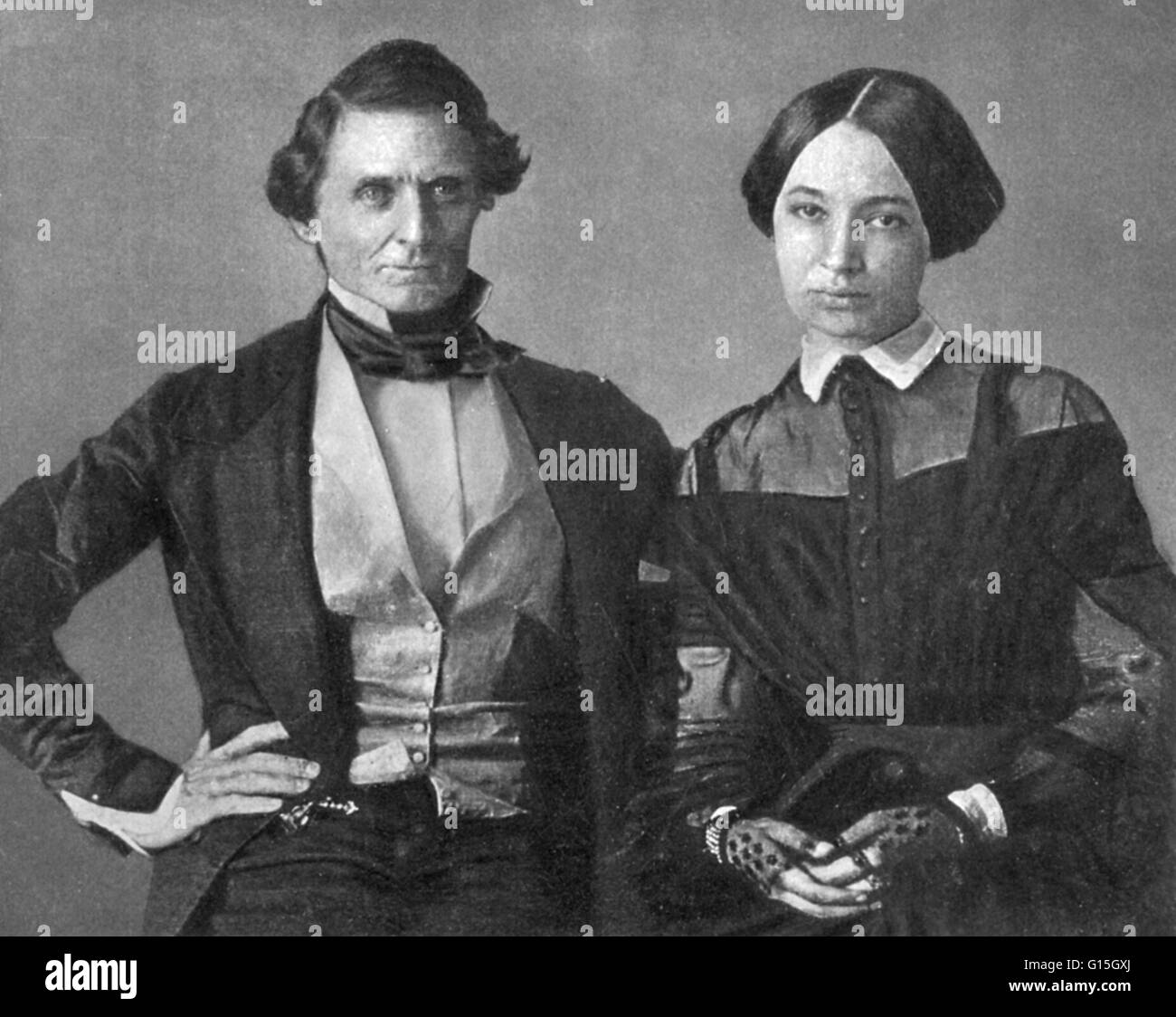 Jefferson Davis und seine zweite Frau Varina Howell Davis. Frühe Daguerrotype. Jefferson und Varina Howell hatte sechs Kinder, aber nur ihre Tochter, die Margaret jungen Erwachsenenalter überlebte und heiratete. Jefferson Finis "Jeff" Davis (1808 – 1889) war ein US-amerikanischer Sta Stockfoto