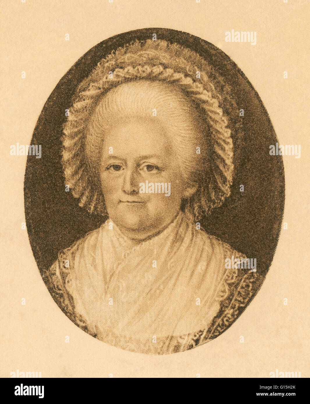 Martha Dandridge Custis Washington (1731-1802) war die Ehefrau von George Washington, dem ersten Präsidenten der Vereinigten Staaten. Obwohl der Titel nicht erst nach ihrem Tod geprägt wurde, Martha Washington gilt die erste First Lady der Vereinigten S Stockfoto