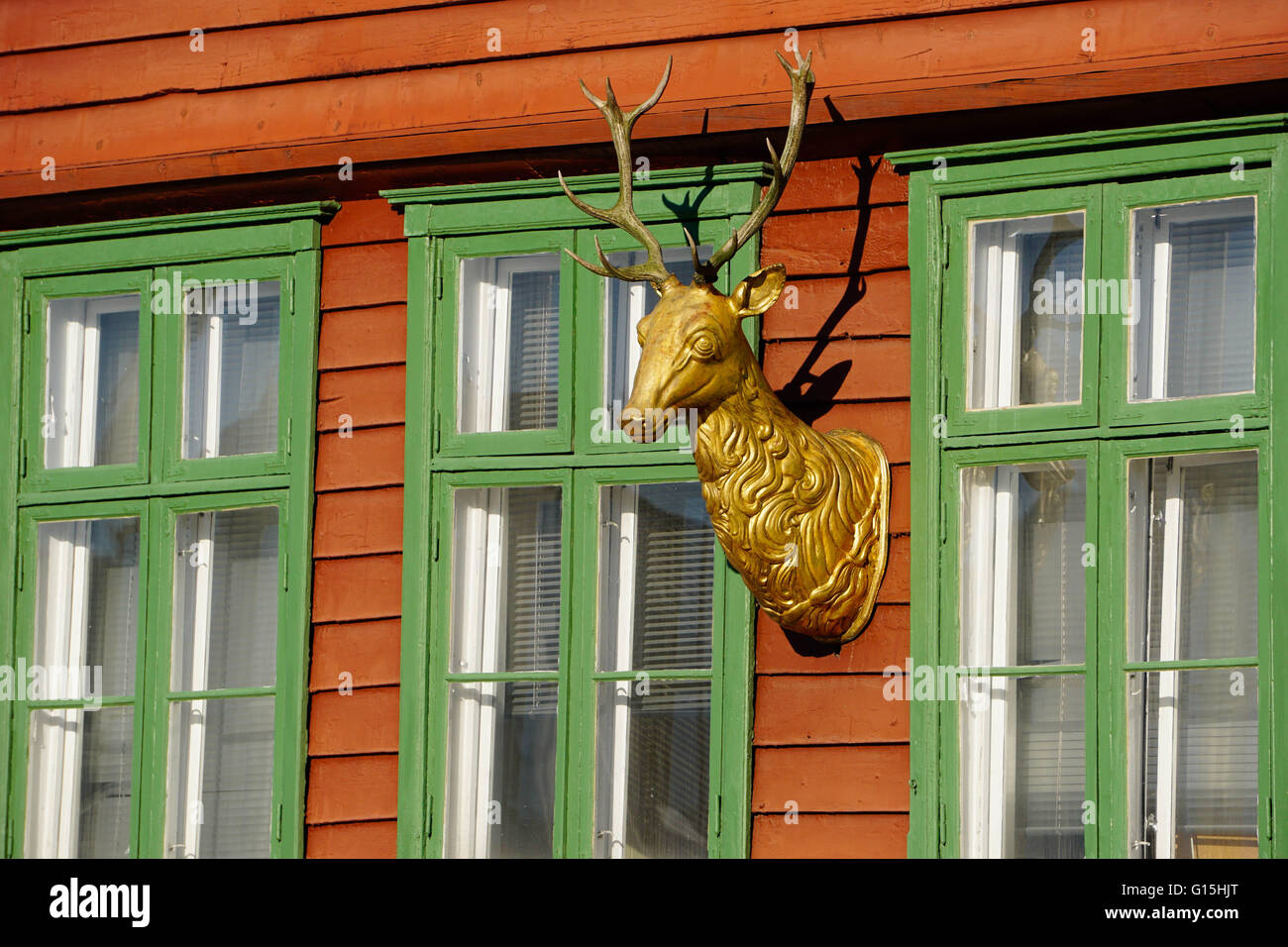 Traditionelle hölzerne hanseatischer Kaufleute Bauten von Bryggen, UNESCO-Weltkulturerbe, Bergen, Hordaland, Norwegen Stockfoto