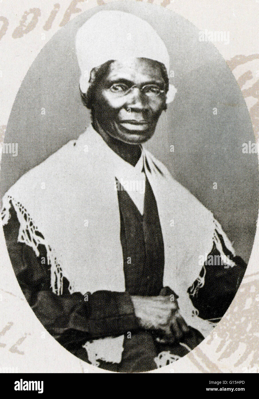 Porträt von Sojourner Wahrheit (c. 1797 - 26. November 1883). Isabella Van Wagener, die Tochter des Sklaven, im Staat New York im 18. Jahrhundert geboren. Flucht nach Kanada und Freiheit im Jahre 1827, nur ein Jahr, bevor der Staat die Sklaverei abgeschafft, dann zog nach Stockfoto