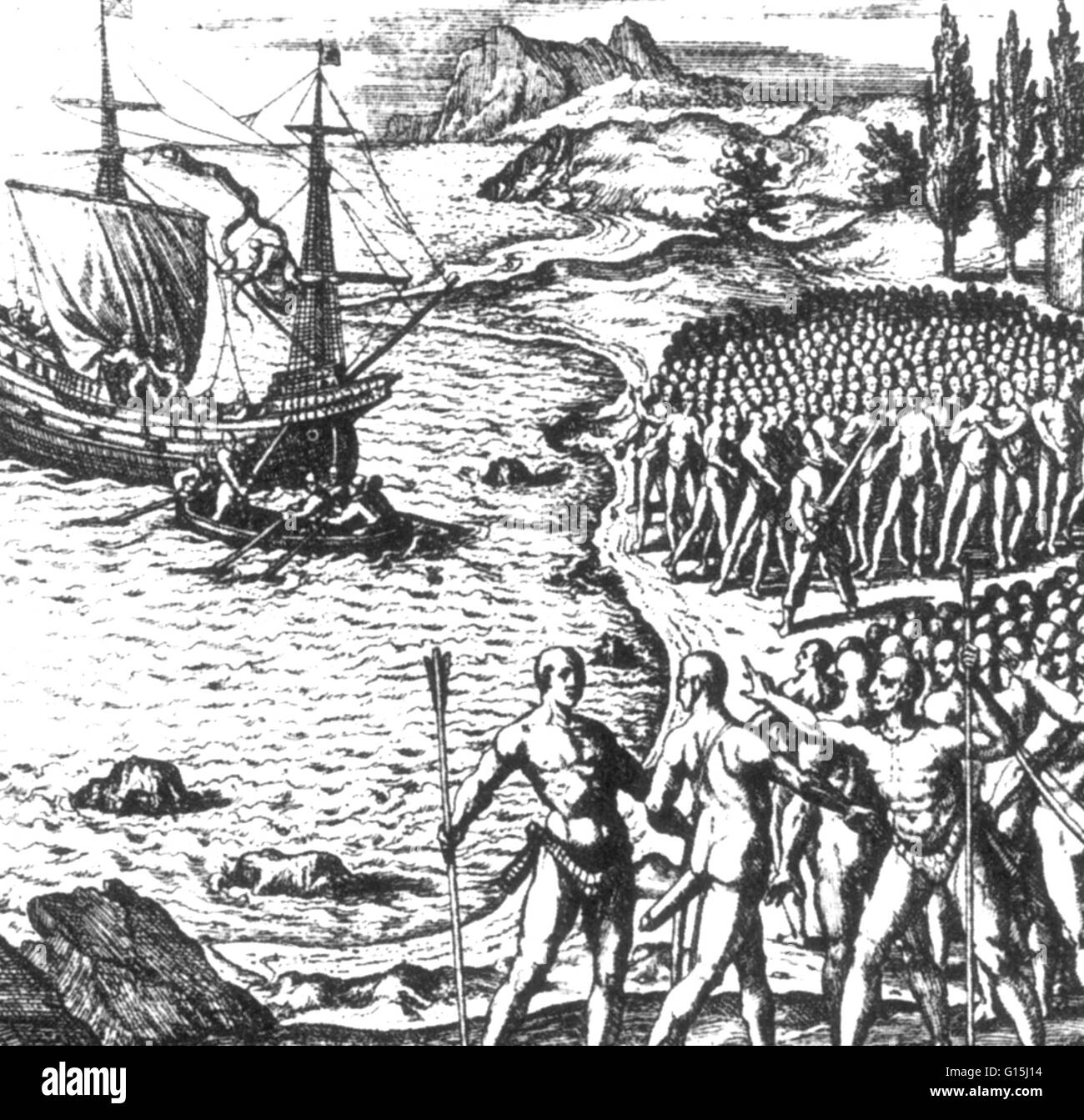 Die spanische Eroberung des Inka-Reiches gehörte zu den wichtigsten Kampagnen in die spanische Besiedlung des Amerikas. Dieser historische Prozess der militärischen Eroberung wurde von spanischen Konquistadoren und ihren einheimischen Verbündeten gemacht. Nach jahrelangen Vorarbeiten Stockfoto