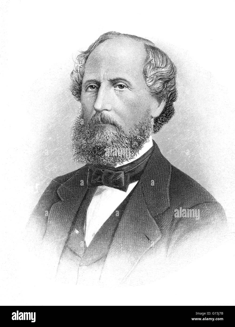 Cyrus West Field (1819-1892) war ein US-amerikanischer Geschäftsmann und Finanzier, zusammen mit anderen Unternehmern, erstellt die Atlantic Telegraph Company und legte das erste Telegraphenkabel über den Atlantik im Jahre 1858. Das Kabel wurde am August offiziell eröffnet. Stockfoto