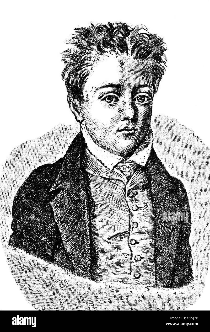 Kupferstich von Flaubert, 10 Jahre alt. Gustave Flaubert (12. Dezember 1821 - 8. Mai 1880) war ein einflussreicher französischer Schriftsteller, der vielleicht der bedeutendste Vertreter des literarischen Realismus seines Landes war. Er besuchte das Lycée Pierre Corneille und un nicht verlassen Stockfoto