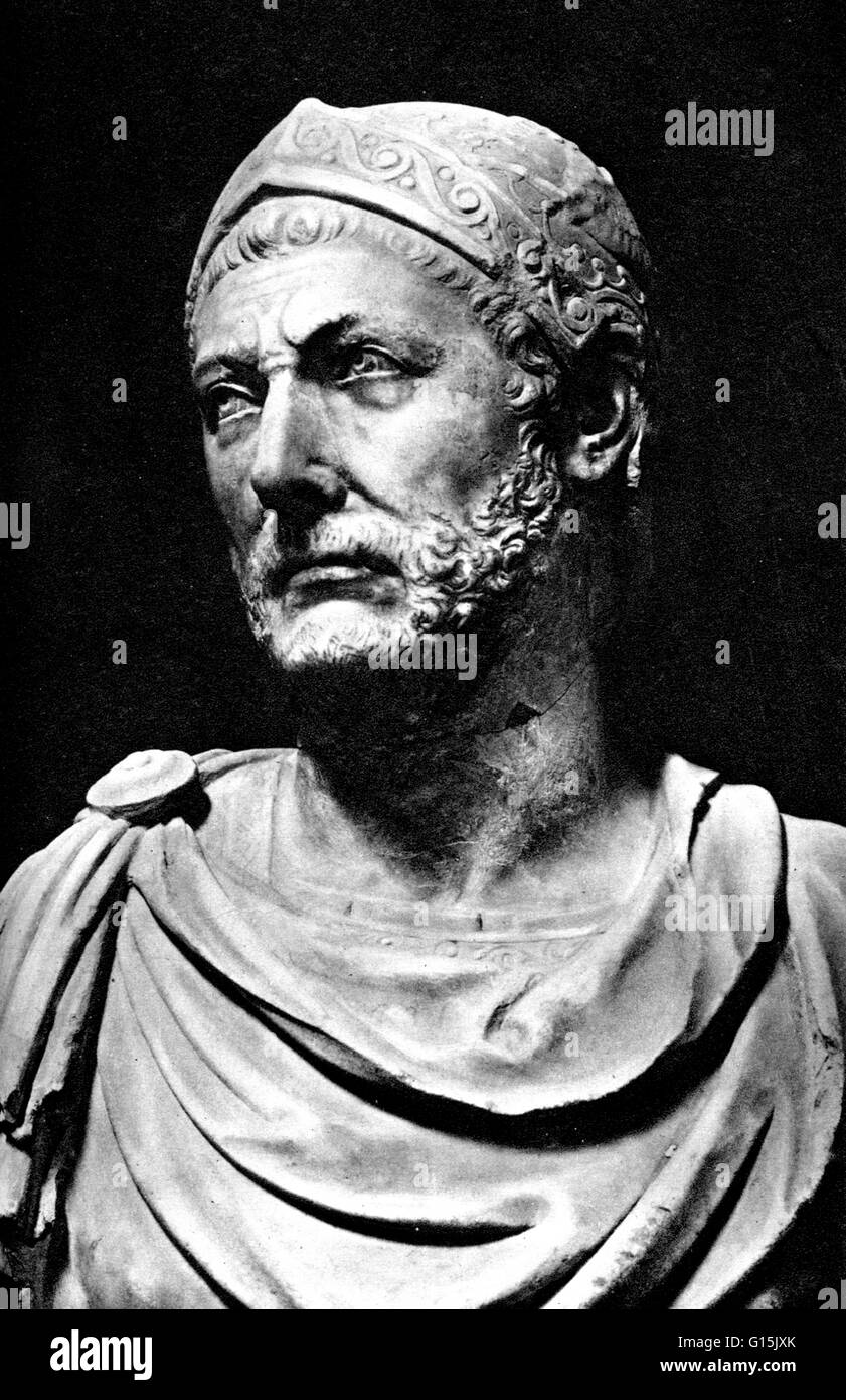 Hannibal, Sohn von Hamilcar Barca (247-183/182 BC) war eine karthagische Feldherr und Taktiker im Allgemeinen als einer der größten Generäle in der Geschichte. Eine seiner berühmtesten Leistungen war bei Ausbruch des zweiten Punischen Krieges, Stockfoto