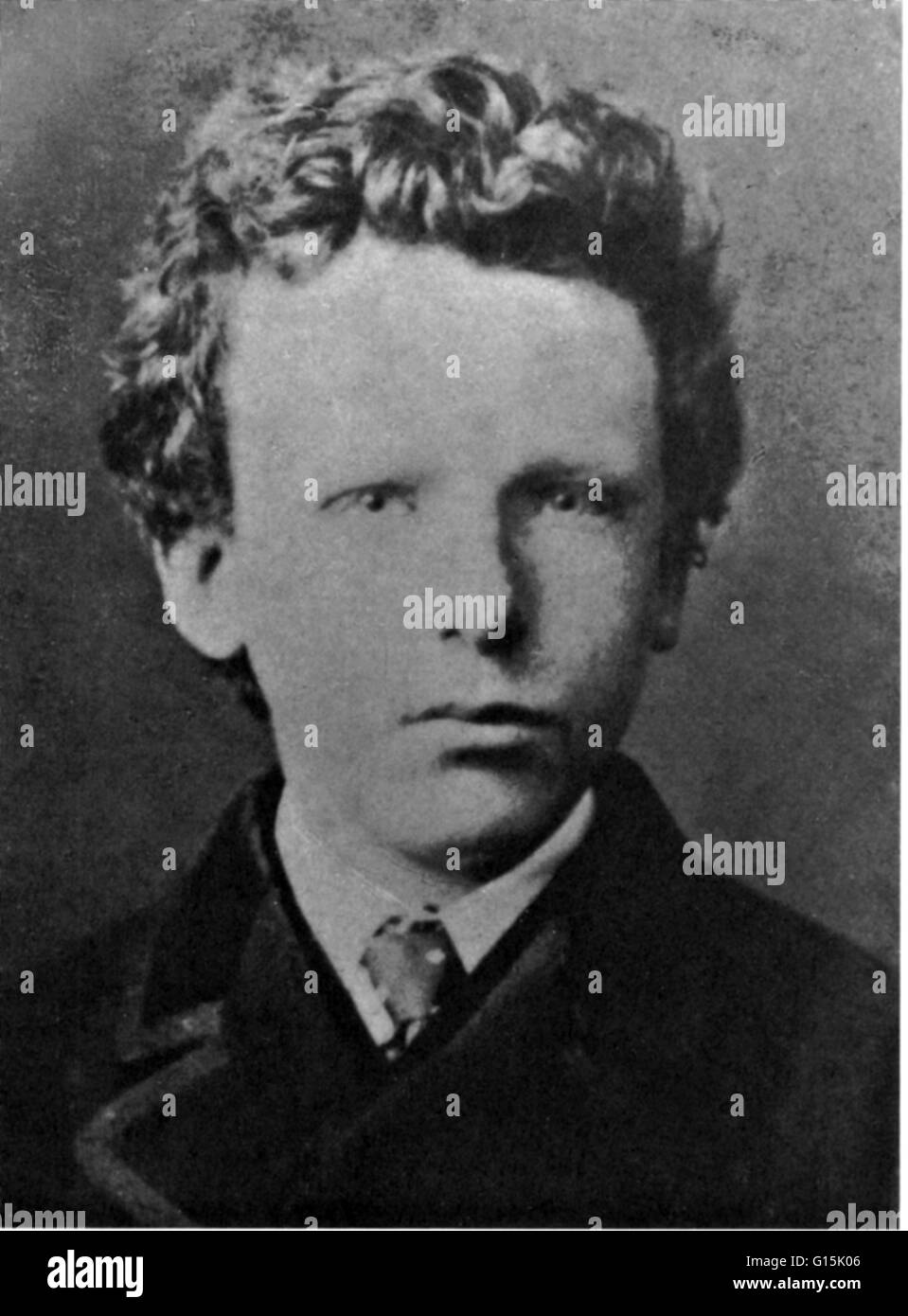 Foto von Van Gogh aufgenommen, als er 13 Jahre alt war. Vincent Willem Van Gogh (30. März 1853 - 29. Juli 1890) war ein niederländischer post-impressionistischen Maler deren Arbeit, bekannt für seine raue Schönheit, emotionale Ehrlichkeit und kräftigen Farben eine weitreichende Einflusse hatte Stockfoto