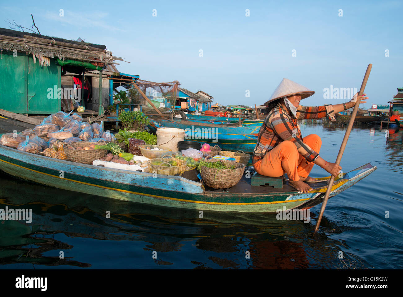 Schwimmendes Dorf Kompong Luong, Tonle Sap See, Indochina, Kambodscha, Asien, Südostasien Stockfoto