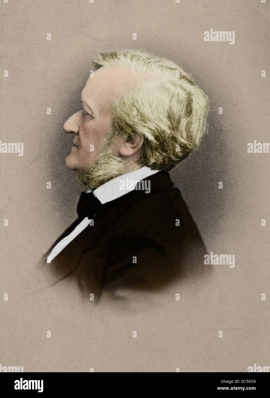 Wilhelm Richard Wagner (22. Mai 1813 - 13. Februar 1883) war ein deutscher Komponist, Theaterdirektor, Polemiker und Dirigent, der in erster Linie bekannt ist für seine Opern. Im Gegensatz zu den meisten Opernkomponisten schrieb Wagner das Libretto und die Musik für jeden der seinen s Stockfoto