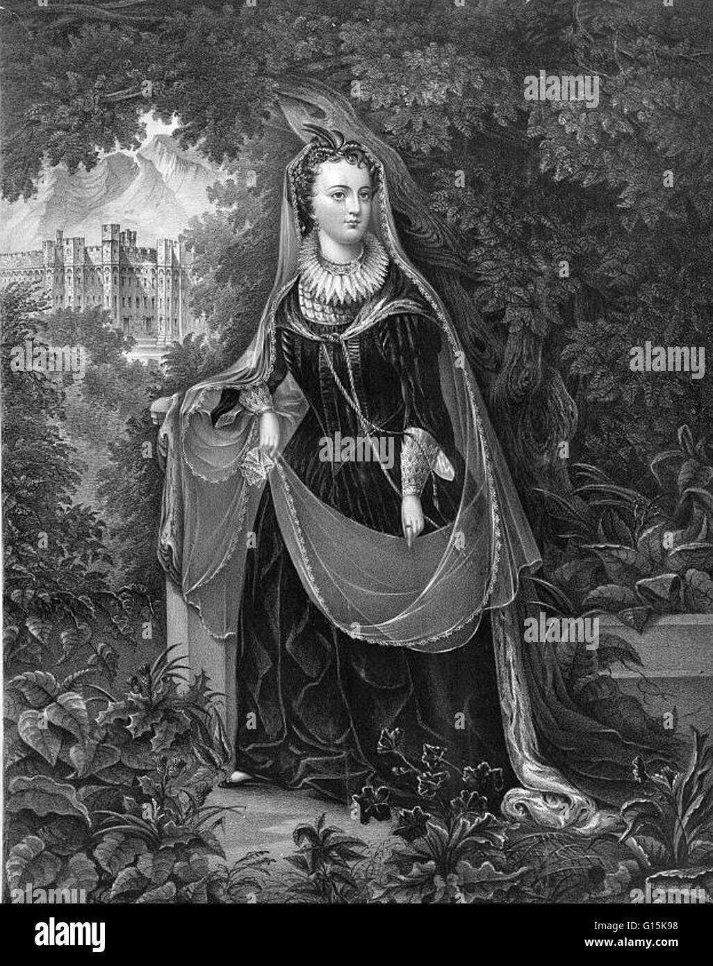 Maria, Königin von Schottland (1542-1587) war Königin Regnant von Schottland von 1542 bis 1567 und Queen Consort von Frankreich von 1559 bis 1560. Sie war 6 Tage alt, als ihr Vater starb, und sie wurde neun Monate später gekrönt. Im Jahre 1558 heiratete Francis, Dauphin von Frankreich Stockfoto