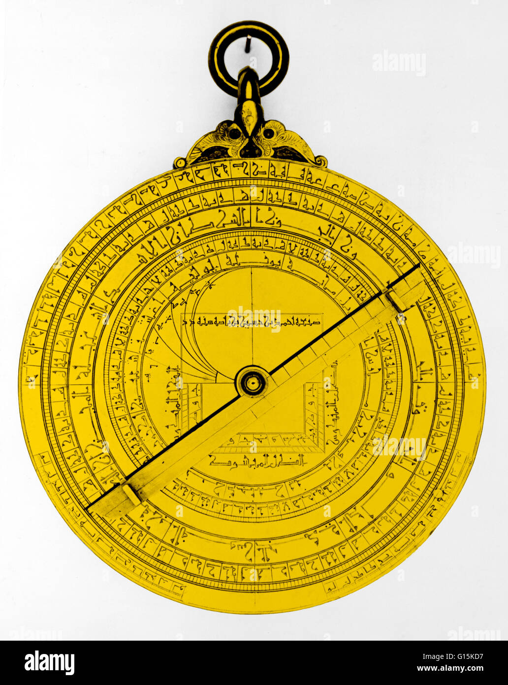 Veranschaulichung ein 15. Jahrhundert arabisches Astrolabium. Das Astrolabium dient viele Funktionen, einschließlich Vermessung und prognostizieren die Positionen der Sterne, Planeten, die Sonne und den Mond. Stockfoto