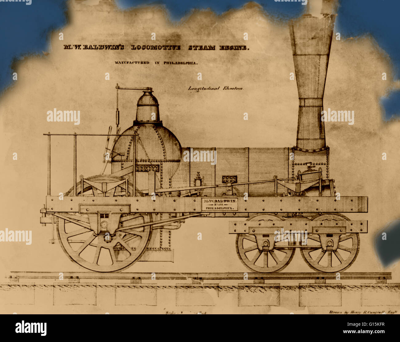 Ein 19. Jahrhundert Lokomotive, hergestellt von M. W. Baldwin. Stockfoto