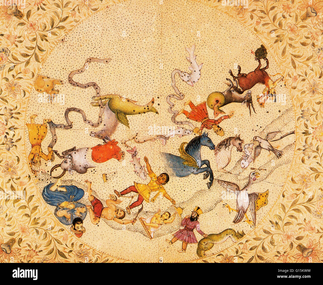 Die Hälfte der hinduistischen Himmelskarte erschienen in einer Abhandlung mit dem Titel: "Juwel der Essenz aller Wissenschaften". Eine islamische Sicht der Sternbilder. Dieses Manuskript synthetisiert Kenntnisse der Astronomie und schließt Konten der hinduistischen, islamischen und europäischen Systeme Stockfoto