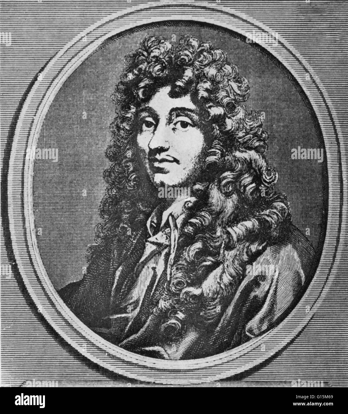 Christiaan Huygens, (1629-1695) ein prominenter niederländischer Mathematiker, Astronom, Physiker und Uhrmacherei. Seine Arbeiten umfassten Teleskop das Frühstudium Aufklärung der Natur der Ringe des Saturn und die Entdeckung von seinem Mond Titan, die Erfindung der pendu Stockfoto