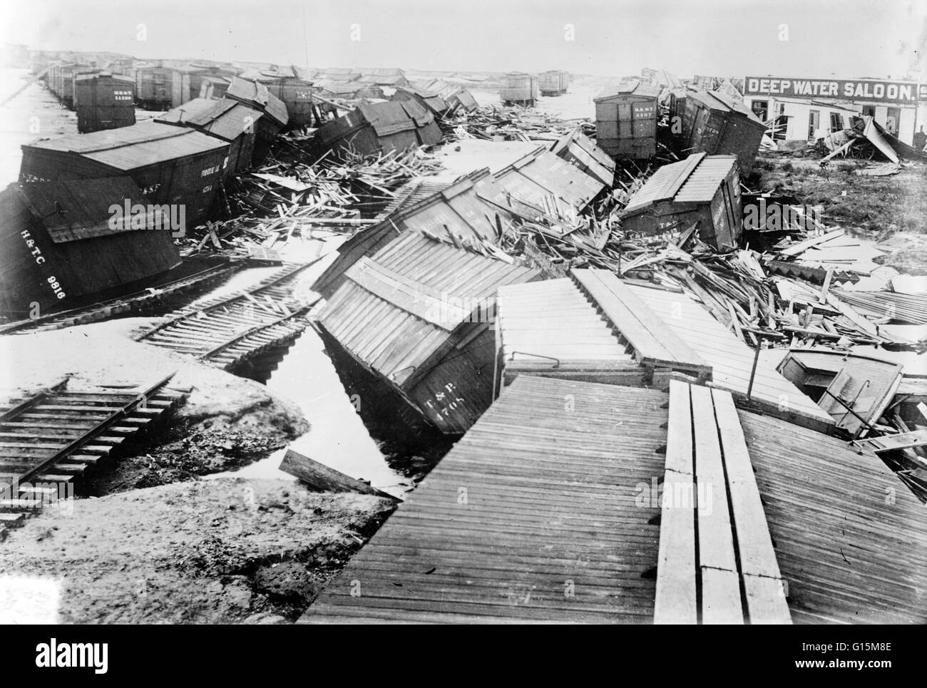 Der Hurrikan von 1900 machte Landfall auf der Stadt von Galveston, Texas, am 8. September 1900. Es hatte Winde von 145 Meilen pro Stunde am Landfall geschätzt, so dass es eine Kategorie 4 Sturm auf der Saffir-Simpson Hurrikan Skala It war einer der tödlichsten und Costlie Stockfoto