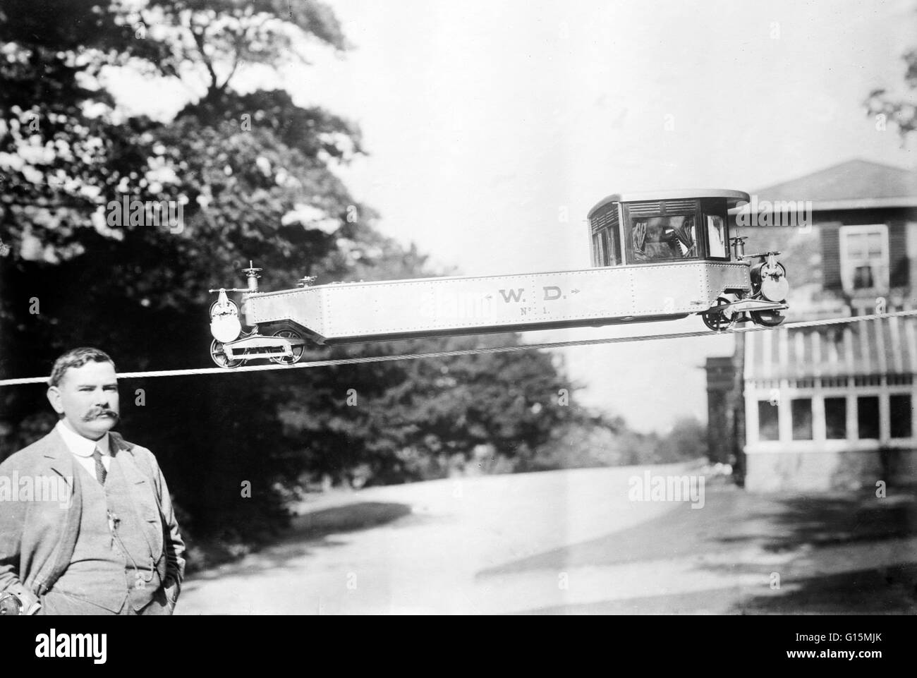 Brennan und seinen Kreisel Eisenbahn, New York, kein Datum angegeben. Louis Brennan (28. Januar 1852 - January17, 1932) war ein irisch-australische Maschinenbau-Ingenieur und Erfinder. Brennan erfanden die Idee von einem lenkbaren Torpedo 1874 aus der Beobachtung, dass, wenn ein th Stockfoto