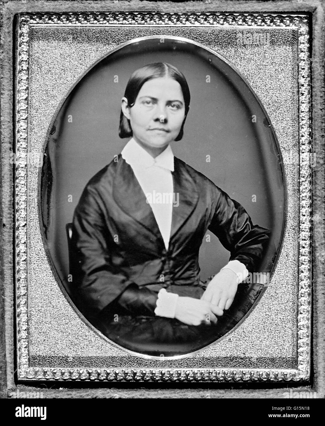 Lucy Stone (13. August 1818 - 19. Oktober 1893) war ein prominenter US-amerikanischer Abolitionist und Suffragette, und ein vocal Fürsprecher und Organisator der Menschenrechte für Frauen. Im Jahr 1847 war Stein die erste Frau von Massachusetts, ein abgeschlossenes Studium zu verdienen. Sie sprach Stockfoto