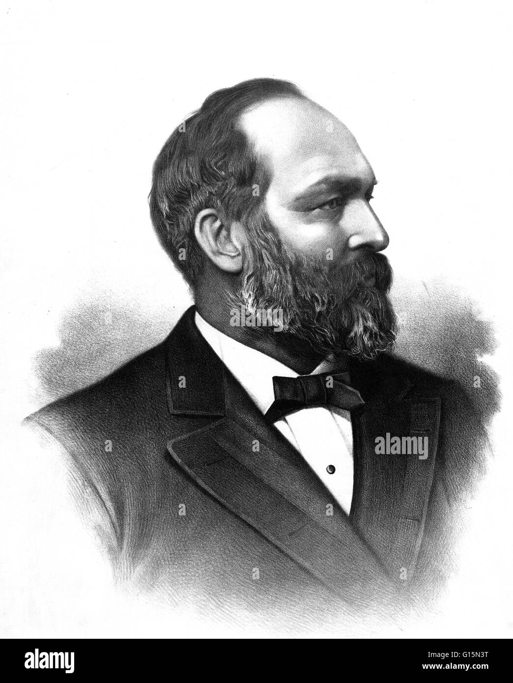 James Abram Garfield (19. November 1831 - 19. September 1881) war der 20. Präsident der Vereinigten Staaten. Er arbeitete an vielen Arbeitsplätzen zur Finanzierung seiner Hochschulen am Williams College in Massachusetts, wo er 1856 abschloss. Ein Jahr später, er e Stockfoto