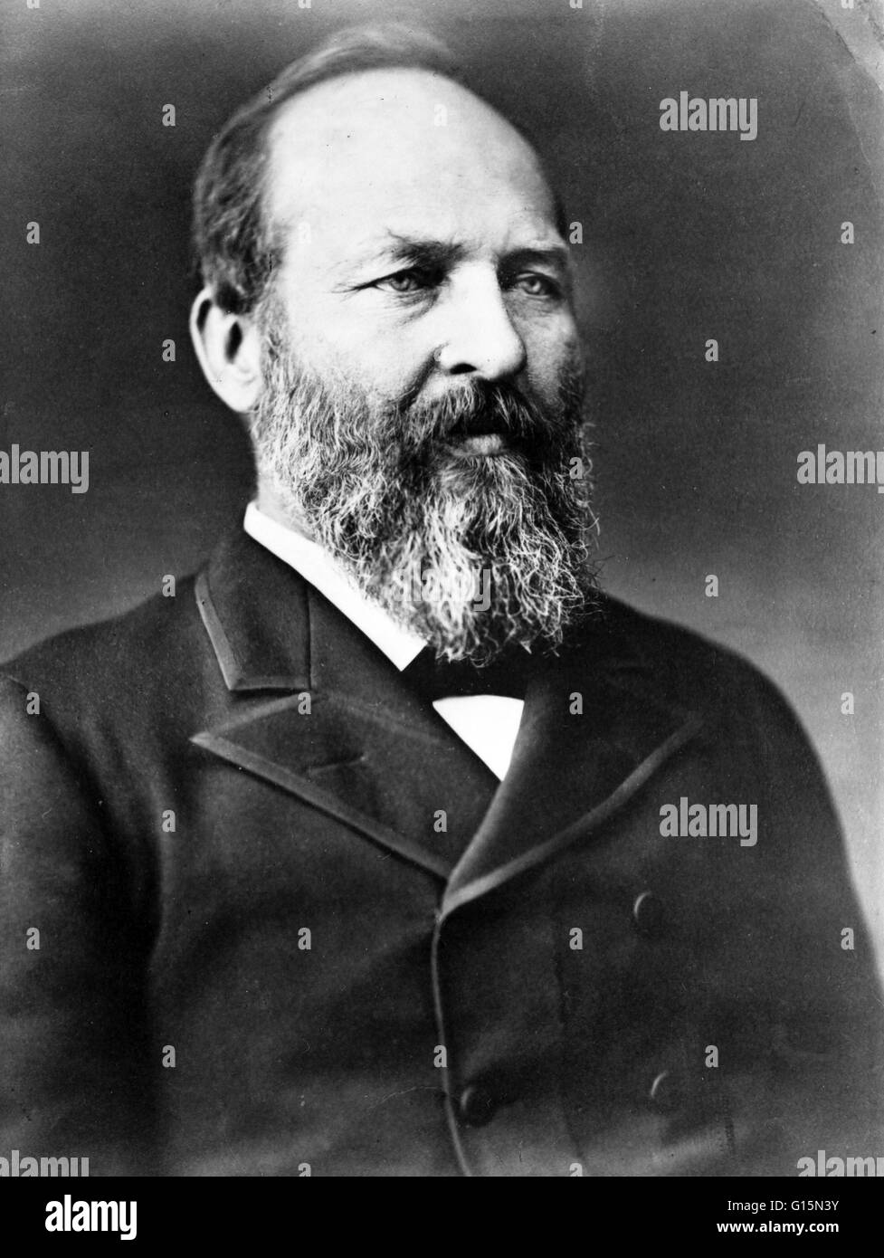 James Abram Garfield (19. November 1831 - 19. September 1881) war der 20. Präsident der Vereinigten Staaten. Er arbeitete an vielen Arbeitsplätzen zur Finanzierung seiner Hochschulen am Williams College in Massachusetts, wo er 1856 abschloss. Ein Jahr später, er e Stockfoto