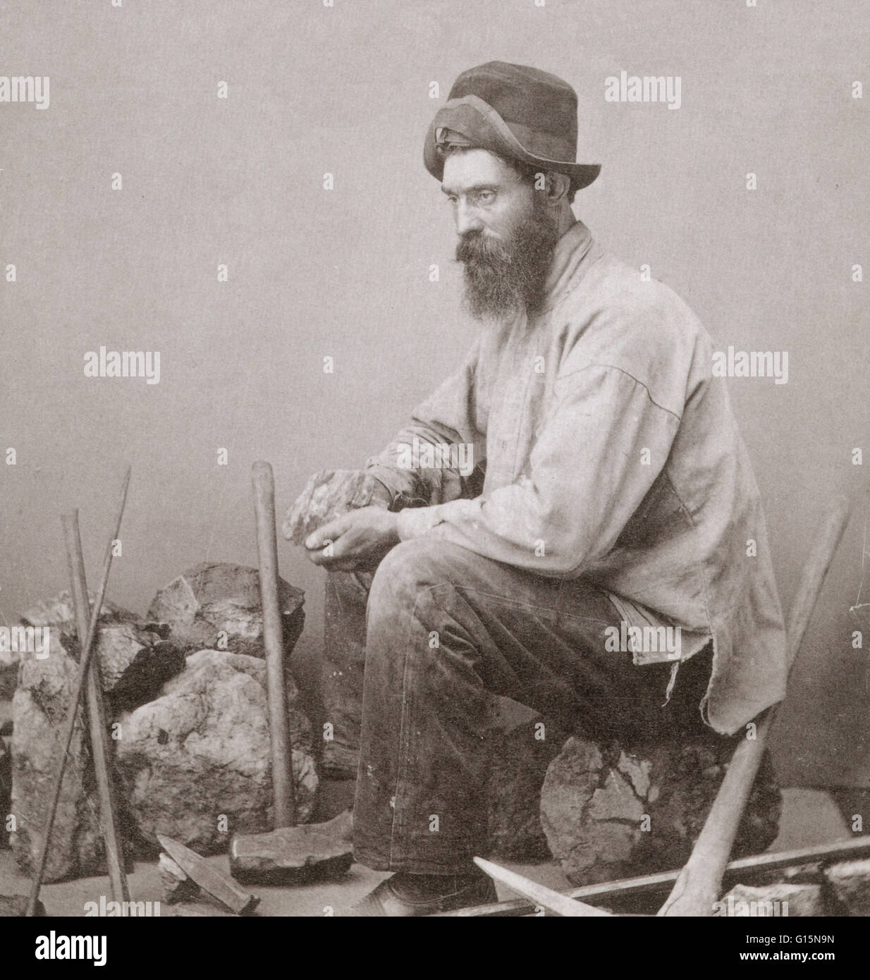 Walter S. Corwin, Goldgräber, fotografiert von E. H. Train, Helena, Montana. Montanas erste Periode des Wachstums war die schnelle, ausgelassen, und instabilen Expansion hervorgerufen durch einen Goldrausch. Die Entdeckung des Goldes, machte zunächst in 1852, brachte viele Menschen Stockfoto
