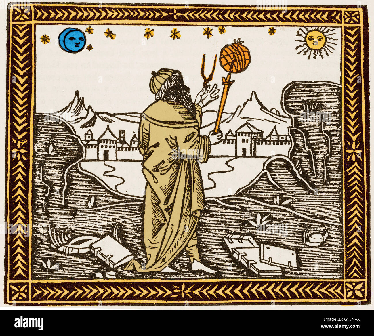 Aus der Albumasar Introductorium in Astronomism. Venedig, 1513. Europäischen Learning änderte sich, als die Araber Spanien eingegeben. Ausgestattet mit einer unersättlichen Neugier bezüglich ausländischer lernen, geleitet von einer orientalischen Phantasie und voller Energie der Menschen, die Stockfoto