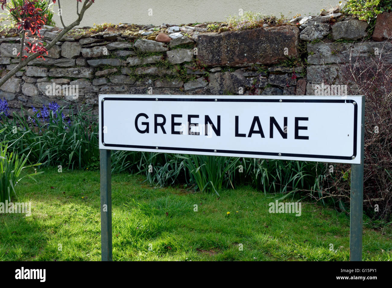 Straßennamen, Green Lane, Churston Ferrers, Devon, England. Stockfoto