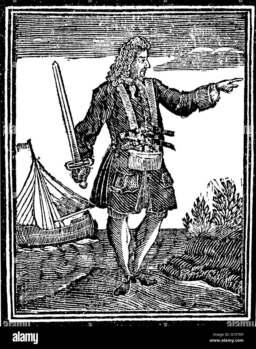 Charles Vane (1680 - 29. März 1721) war ein englischer Pirat, Englisch und Französisch Versand preyed. Seine Piraten-Karriere dauerte von 1716-1719. Er gehörte zu den Piraten-Kapitäne, die aus der berüchtigten Basis in New Providence auf den Bahamas achtern betrieben Stockfoto
