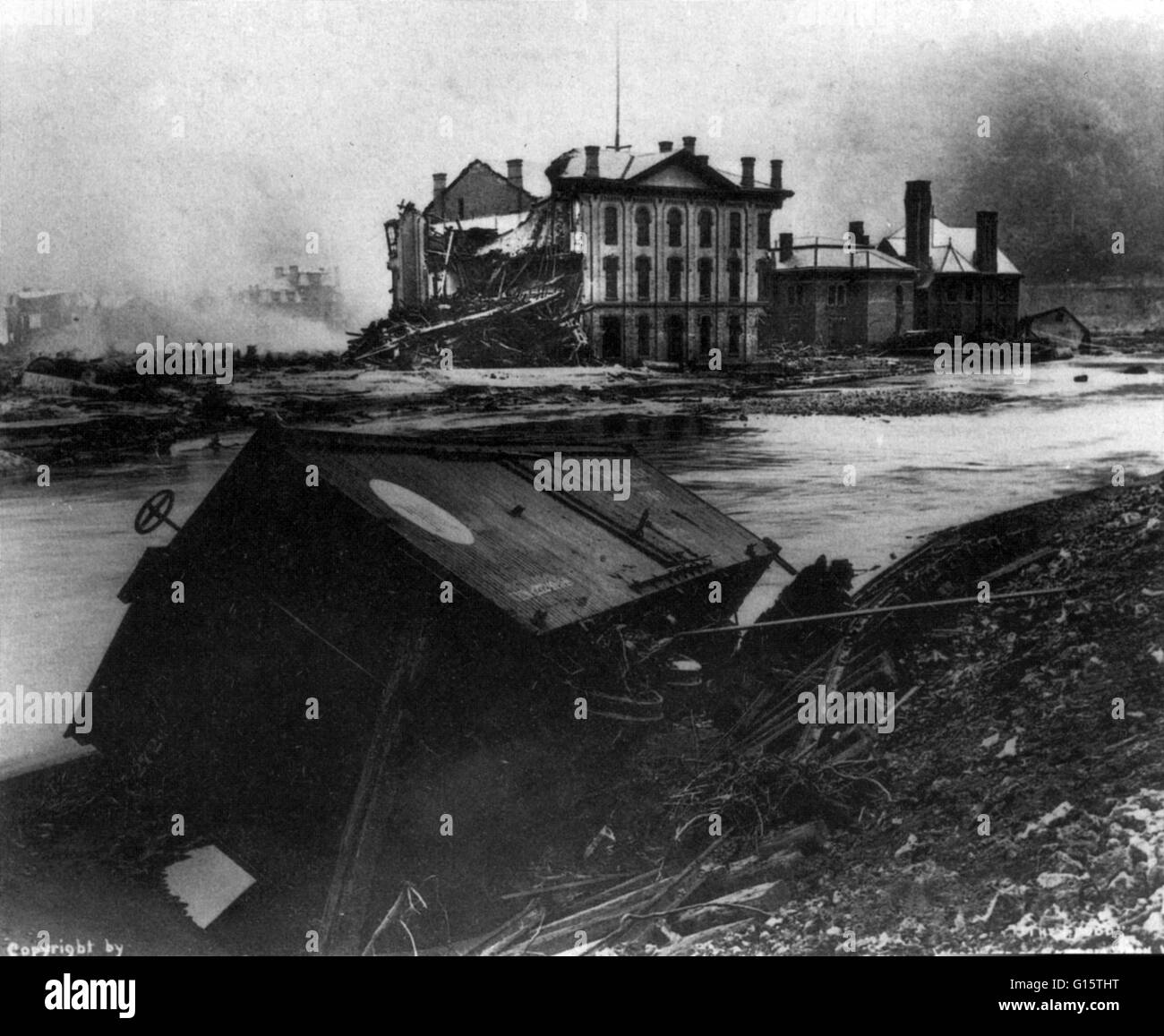 Johnstown Flut (oder große Flut von 1889 als es wurde lokal bekannt) ereignete sich am 31. Mai 1889. Es war das Ergebnis für das katastrophale Versagen der South-Fork-Talsperre befindet sich auf der kleinen Conemaugh River 14 Meilen stromaufwärts von der Stadt von Johnstown, Pennsy Stockfoto