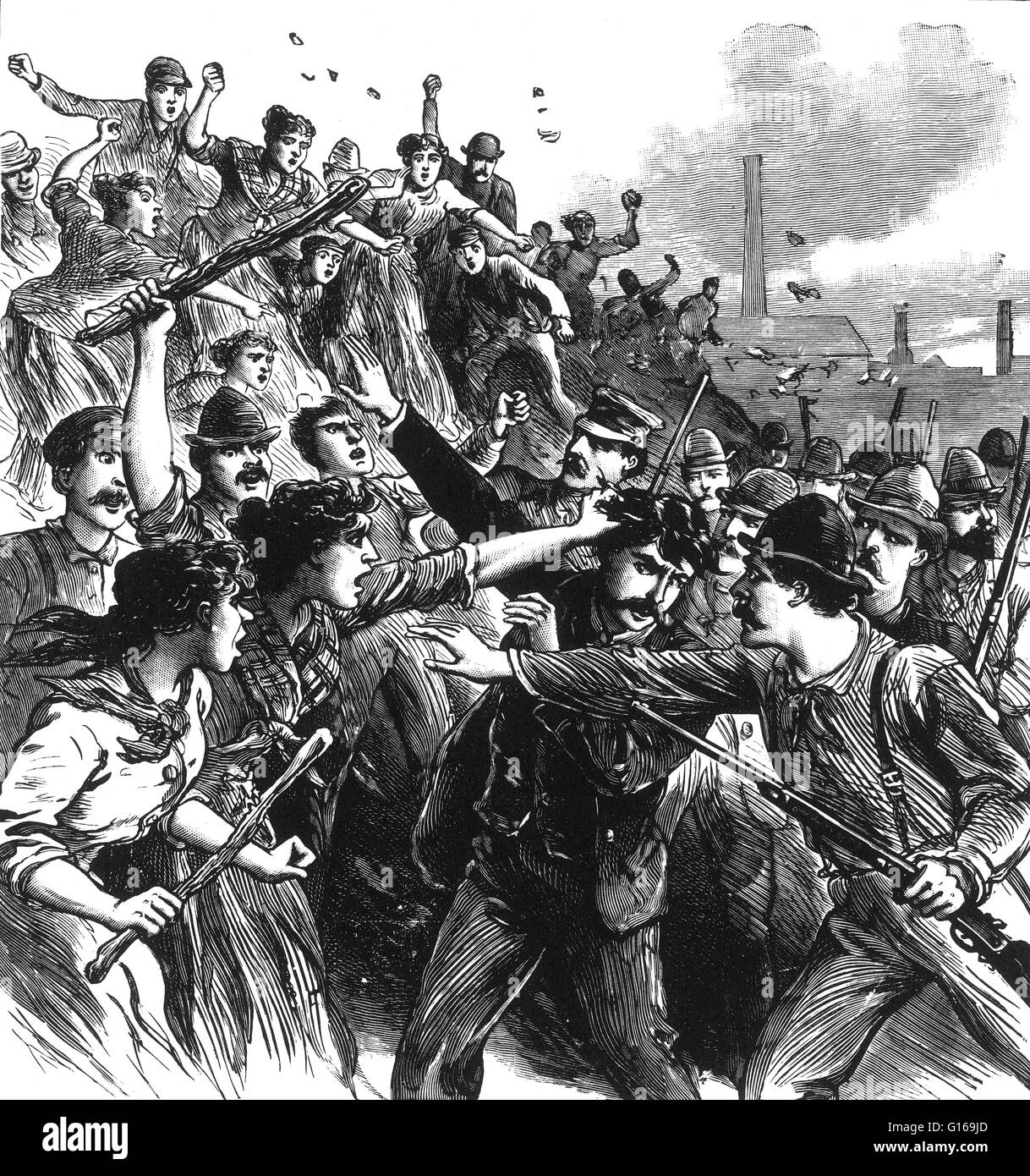 Homestead-Streik war ein industrieller Aussperrung und Streik, der am 30. Juni 1892, begann ihren Höhepunkt in einer Schlacht zwischen Streikenden und private Sicherheitskräfte am 6. Juli 1892. Die Schlacht war die zweitgrößte und eine der schwersten Auseinandersetzungen in US-labo Stockfoto