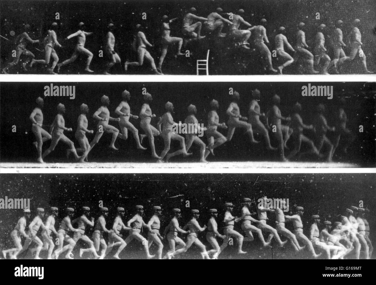 Étienne-Jules Marey (5. März 1830 - 21. Mai 1904) war ein französischer Wissenschaftler, Physiologe und Chronofotografen. Er begann durch das Studium der Blutzirkulation im menschlichen Körper. Dann verlagerte sich auf die Analyse von Herzschlag, Atmung, Muskeln (Myographie) und Bewegung des Körpers. Er wurde durch Bewegungen der Luft fasziniert und begann Vögel zu studieren. Er nahm und in einem separaten Feld der Chronophotographie animierte Fotografie in den 1880er Jahren weiterentwickelt. Seine revolutionäre Idee war, mehrere Phasen der Bewegung auf einer fotografischen Oberfläche aufnehmen. Im Jahre 1882 machte er seine Chronophotographic-Waffe. Diese instrum Stockfoto