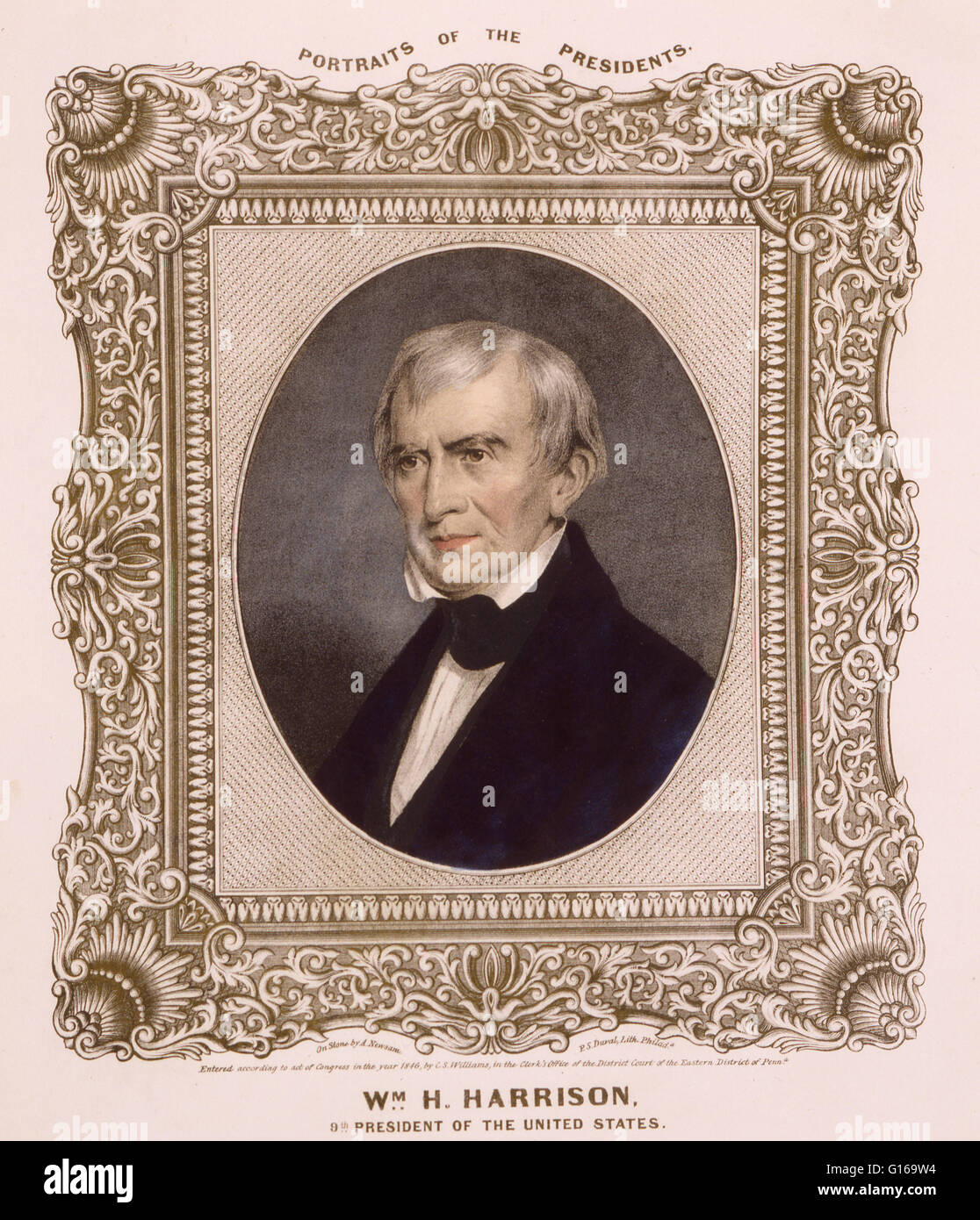 Harrison (9. Februar 1773 - 4. April 1841) war der neunte Präsident der USA (1841), ein US-amerikanischer Offizier und Politiker und erster Präsident im Büro zu sterben. Er ist 68 Jahre alt, als eingeweiht, und zuletzt Präsident Stockfoto