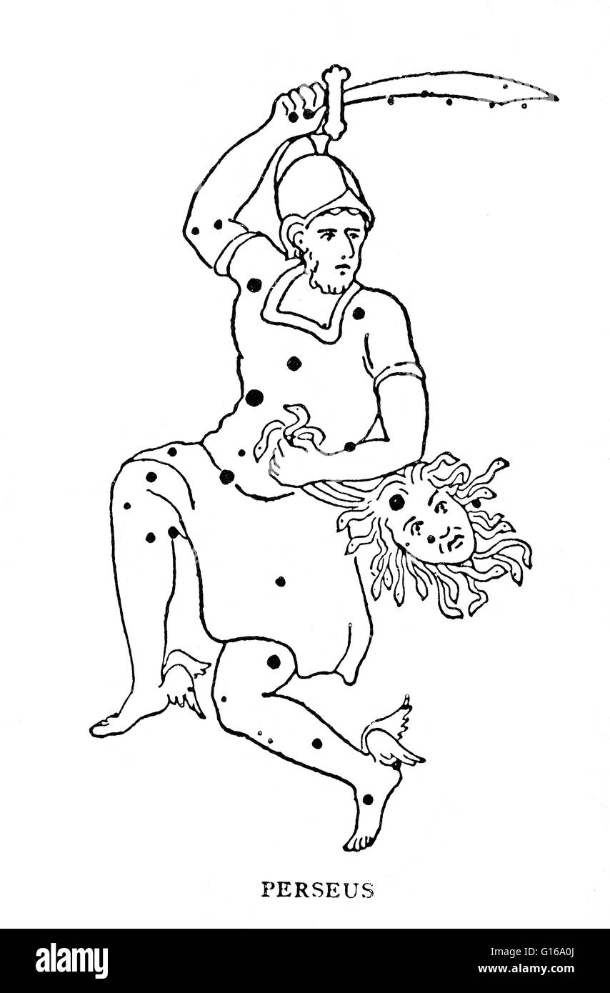 Perseus ist ein Sternbild am nördlichen Himmel, benannt nach dem griechischen Helden Perseus. Es war eines der 48 Sternbilder aufgeführt nach dem 2. Jahrhundert Astronom Ptolemäus und bleibt eines der 88 modernen Sternbilder definiert von der internationalen astronomischen Stockfoto