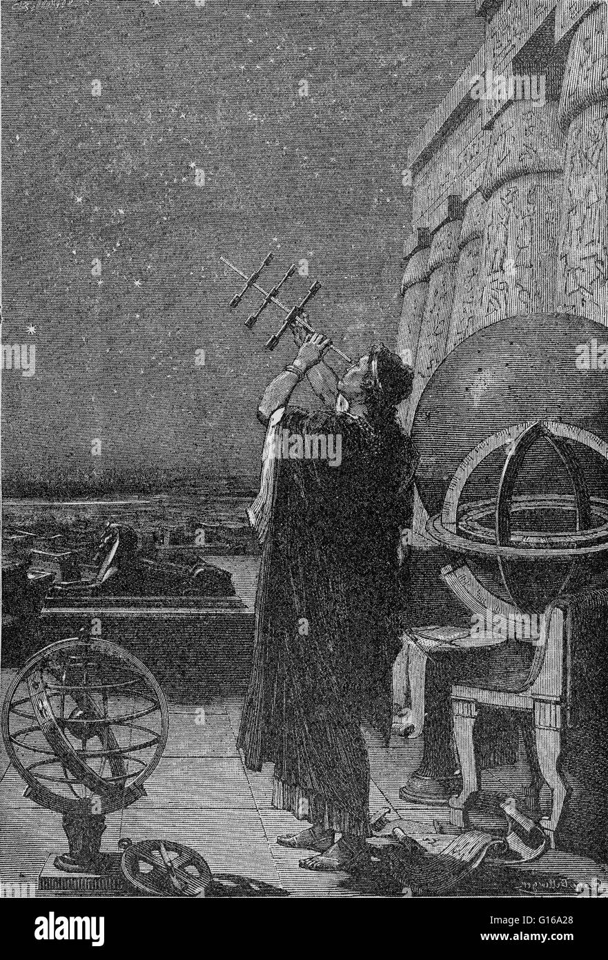 Alexandria-Observatorium, 2. Jahrhundert v. Chr. bis 2. Jahrhundert n. Chr.. Astronom mit einem Pre-Teleskop Sichtung Instrument, vielleicht ein Kreuz-Personal. Im ptolemäischen Ägypten fusionierte die ägyptische Tradition mit griechischen Astronomie und babylonische Astronomie, mit der Stadt von Alexa Stockfoto