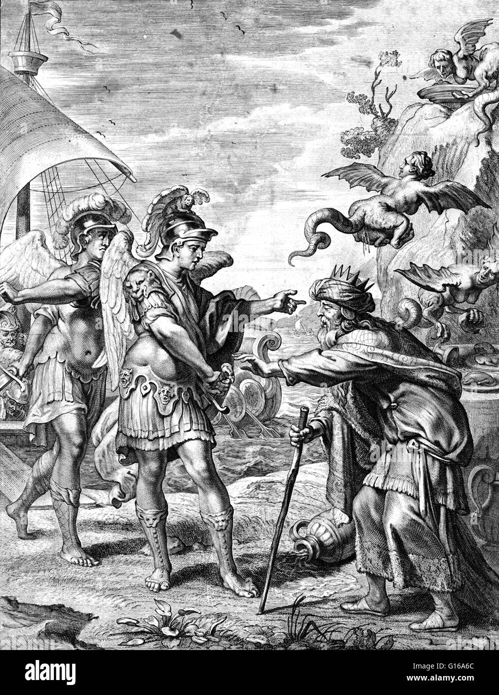 Die geflügelten Argonauten, Calais und Zetes, kommen, Phineas von den