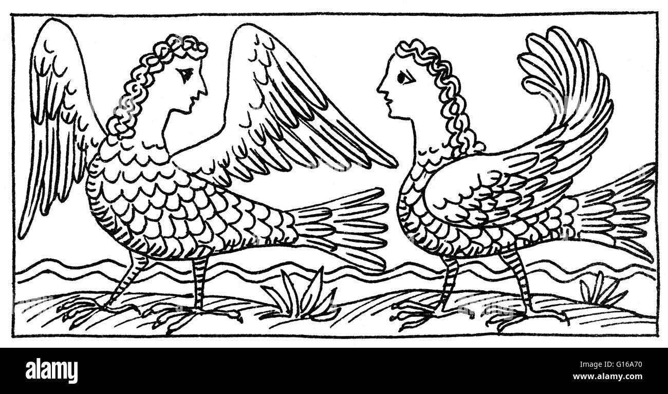 In der griechischen Mythologie waren die Sirenen gefährliche und schöne Kreaturen, dargestellt als Femme Fatales, die in der Nähe Matrosen mit ihrer bezaubernden Musik und Stimmen auf die felsige Küste der Insel Schiffbruch gelockt. Sie waren früher Dienerinnen der Göttin Stockfoto