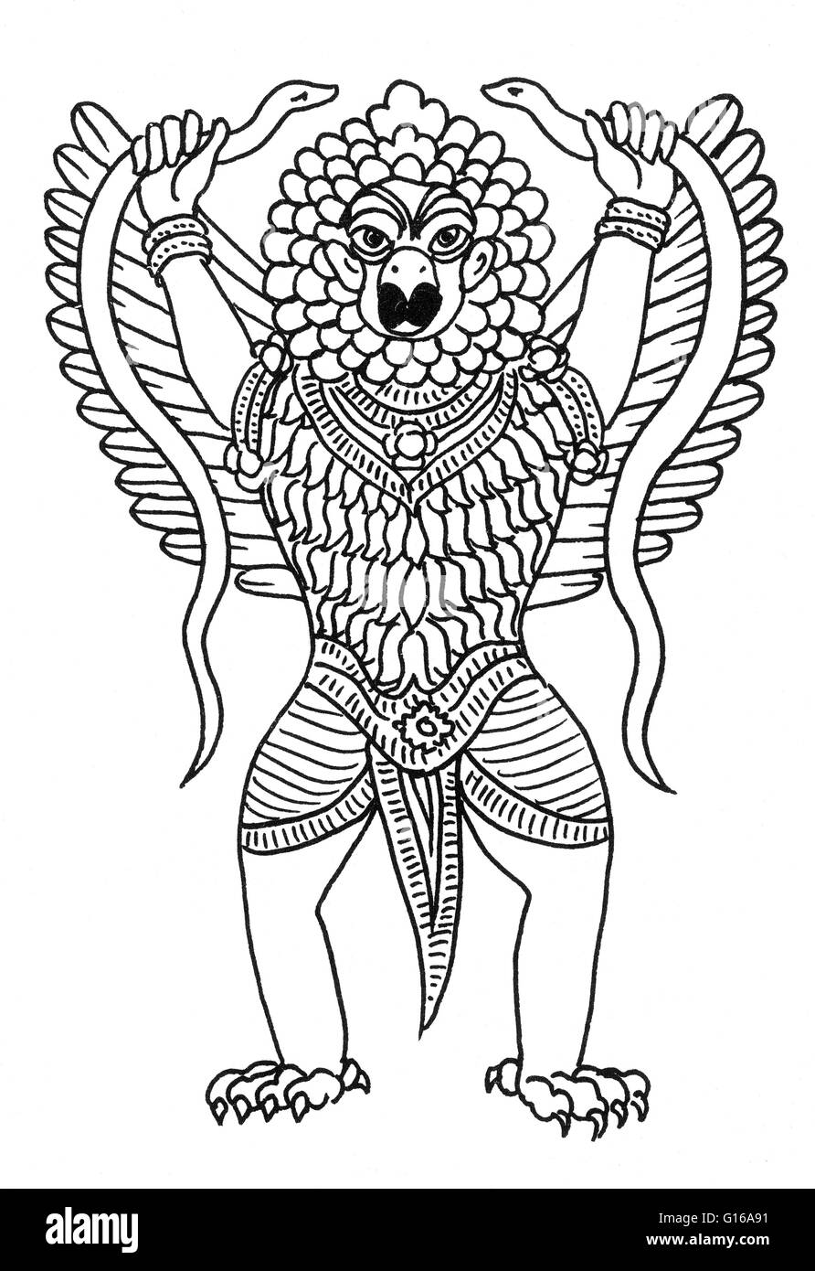 Der Garuda ist ein großen mythischen Vogel oder Vogel-wie Geschöpf, das in der hinduistischen und buddhistischen Mythologie erscheint. Garuda ist eines der drei wichtigsten tierischen Gottheiten in der hinduistischen Mythologie, die nach der Vedic Periode in der indischen Geschichte entwickelt hat. Die anderen tw Stockfoto