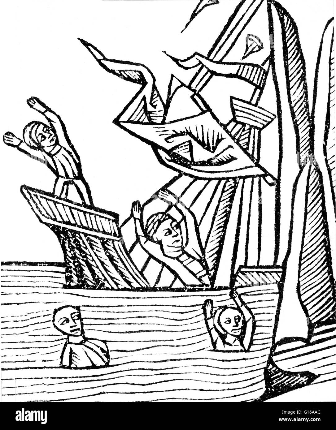 Legenden über magnetische Berge zurück zur klassischen Ära. Ptolemäus erzählt eine Legende über magnetische Inseln (jetzt vermutlich in der Nähe von Borneo) ausgeübt, die eine starke Anziehungskraft auf Schiffen mit Nägeln, die die Schiffe wurden in Position gehalten und konnte mich nicht bewegen Stockfoto