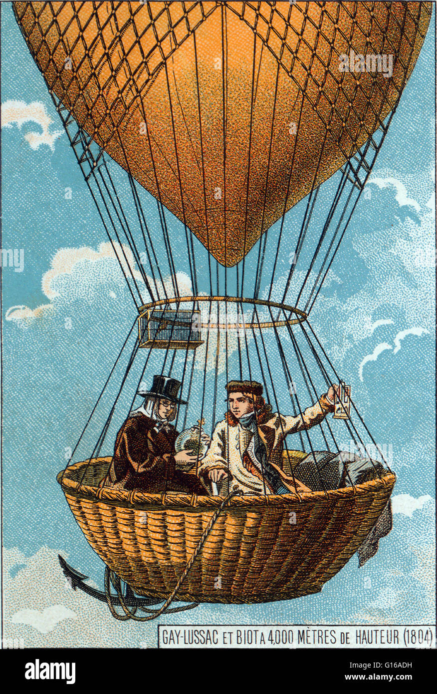 Gay-Lussac in einem gewagten 1804 Ballon Aufstieg, terrestrische Magnetismus und die Zusammensetzung der Luft in großer Höhe zu untersuchen. Joseph Louis Gay-Lussac (1778-1850) war ein französischer Chemiker und Physiker, bekannt für seine Studien über die physikalischen Eigenschaften der Gase. Stockfoto