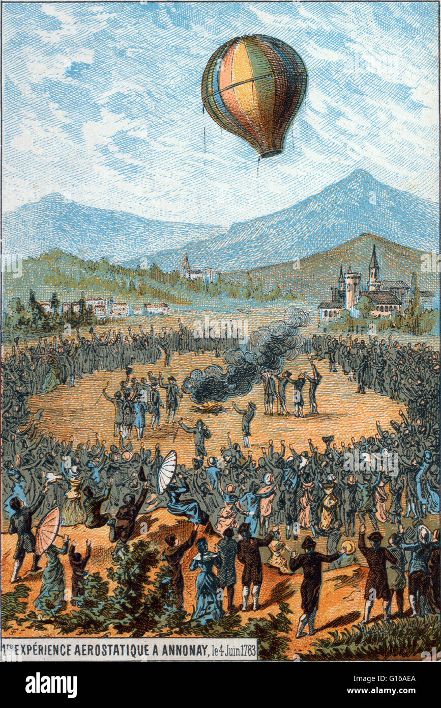 Joseph Michel Montgolfier (26. August 1740 - 26. Juni 1810) und Jacques Étienne Montgolfier (6. Januar 1745 - 2. August 1799) globe waren die Erfinder die Montgolfière-Stil Hot Air Balloon, Aérostatique. Es war Joseph der ersten Gebäude in Betracht gezogen Stockfoto