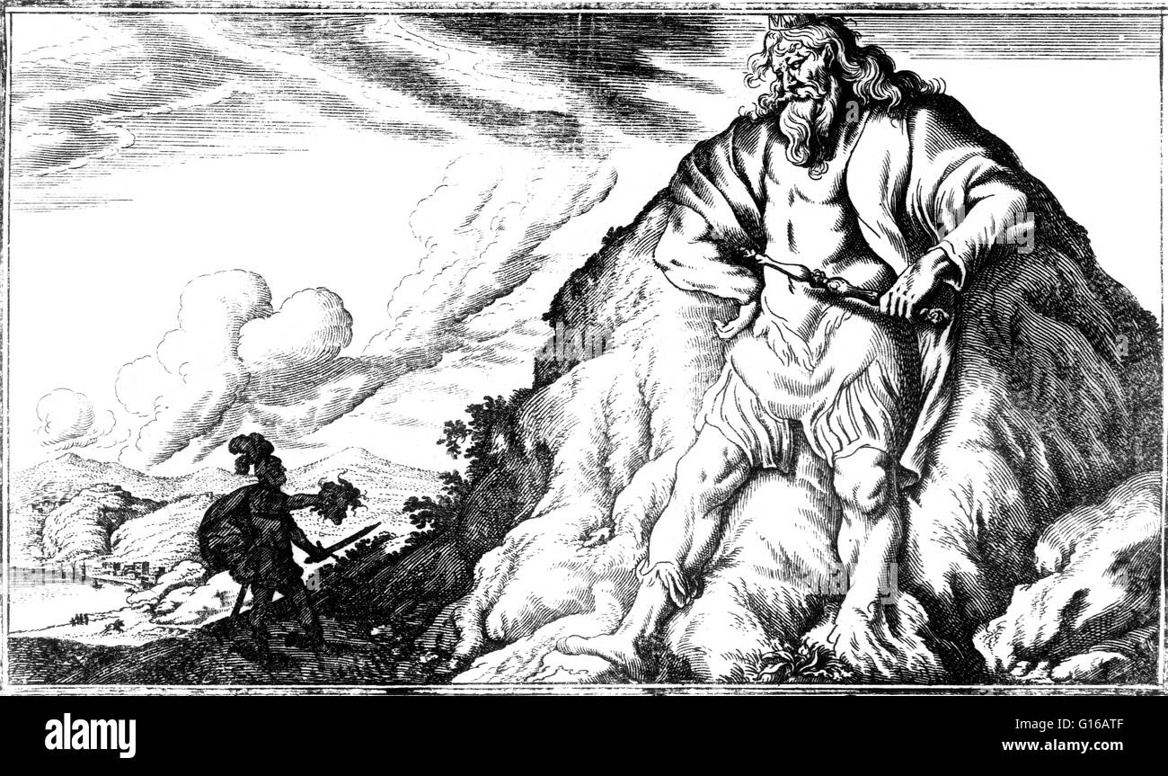 Nach Ovid versucht eine Riese namens Atlas, ein wandernder Perseus aus dem Ort fahren jetzt woran das Atlas-Gebirge. Perseus offenbart Medusenhaupt, Atlas, Stein (diese sehr Berge) drehen als er versuchte, ihn zu vertreiben. Im klassischen Griechisch Stockfoto