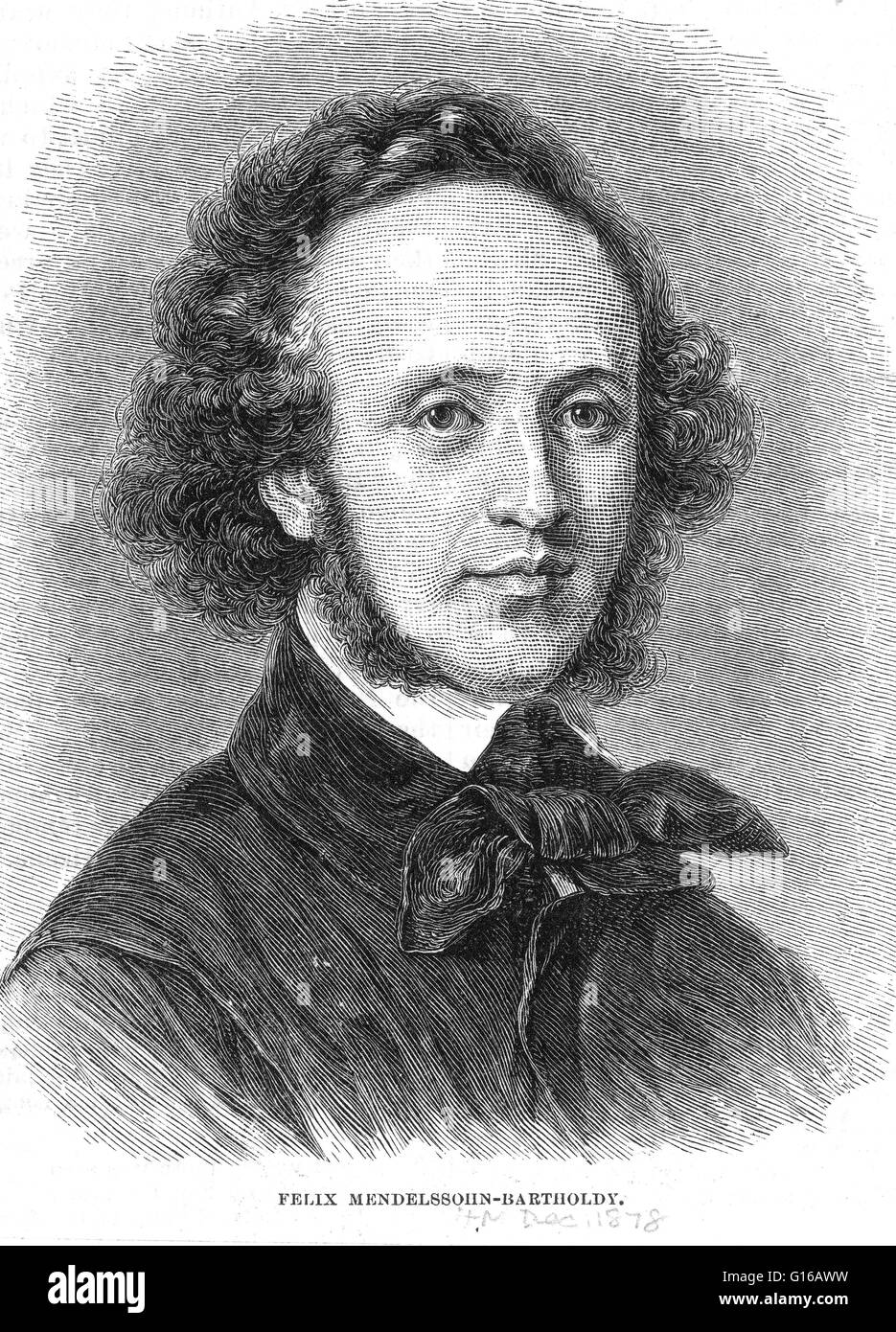 Jakob Ludwig Felix Mendelssohn Bartholdy (3. Februar 1809 - 4. November 1847) war ein deutscher Komponist, Pianist, Organist und Dirigent der frühen Romantik. Ein Enkel des Philosophen Moses Mendelssohn. Er war ein musikalisches Wunderkind. Im Jahre 1821 war er ich Stockfoto