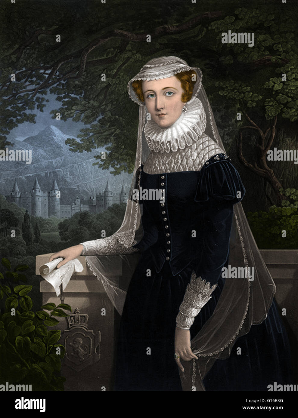 Maria, Königin von Schottland (1542-1587) war Königin Regnant von Schottland von 1542 bis 1567 und Queen Consort von Frankreich von 1559 bis 1560. Sie war 6 Tage alt, als ihr Vater starb, und sie wurde neun Monate später gekrönt. Im Jahre 1558 heiratete Francis, Dauphin von Frankreich Stockfoto