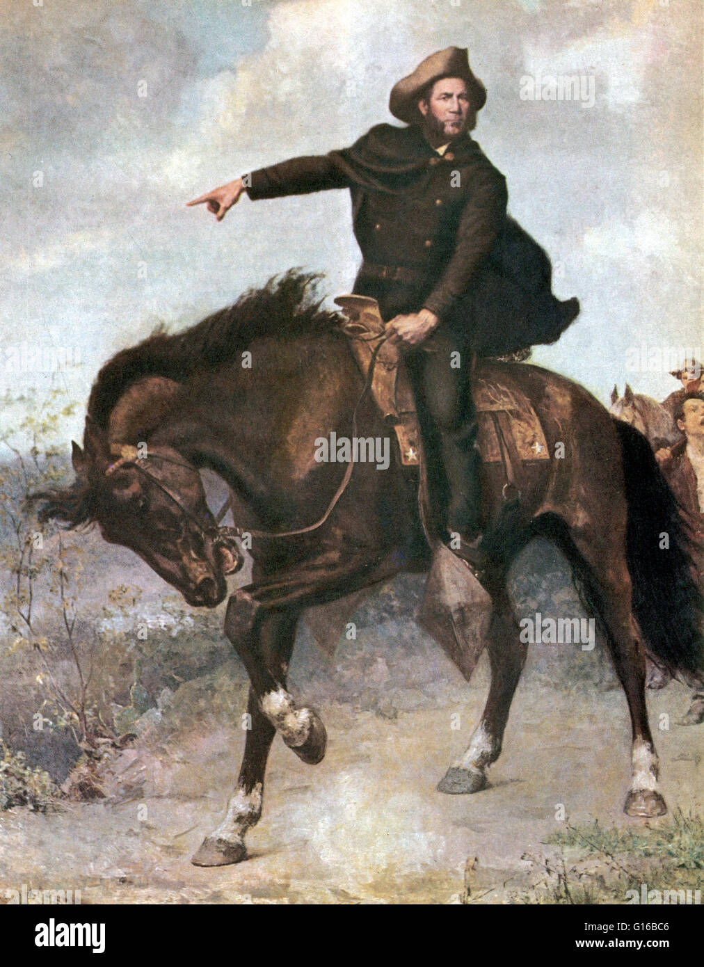 General Sam Houston in der Schlacht von San Jacinto 1836, Gemälde von Thomas S. Seymour. Die Schlacht von San Jacinto, kämpfte am 21. April 1836, im heutigen Harris County, Texas, wurde die entscheidende Schlacht der Texas Revolution. Unter der Leitung von General Sam Houston, Stockfoto