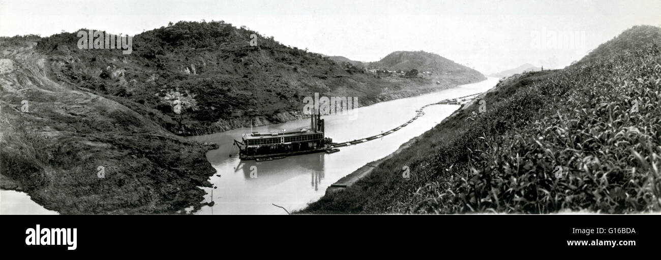 Überschrift: "Panama-Kanalbau, 1910." Der Panamakanal ist eine 48 Meile Schifffahrtskanal in Panama, die den Atlantik (über das Karibische Meer) bis zum Pazifischen Ozean verbindet. Frankreich begann die Arbeit an den Kanal im Jahre 1881, musste aber wegen Engineering stoppen Stockfoto