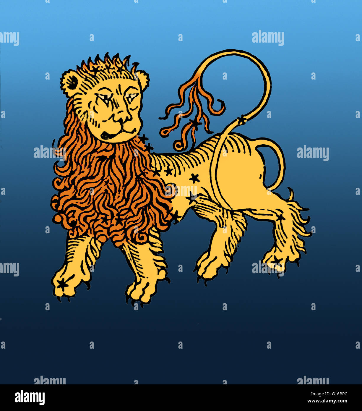 Farbverbesserung von Leo, eines der Sternbilder des Tierkreises. Sein Name ist lateinisch für Lion. Leo war einer der frühesten anerkannten Sternbilder, mit archäologischen Beweise, dass die Mesopotamiern ähnlichen Konstellation bereits 4000 v. Chr. hatte. Leo Stockfoto