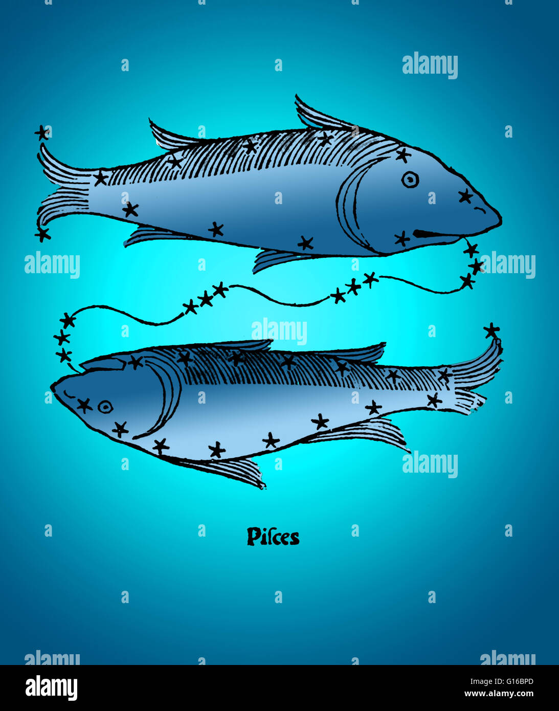 Farbverbesserung der Fische, ein Sternbild des Tierkreises. Fische übersetzt, um lateinische Plural für Fisch. Es ist eines der 88 modernen Sternbilder durch die Internationale Astronomische Union definiert. Es liegt zwischen Wassermann im Westen und Widder im Osten. Stockfoto