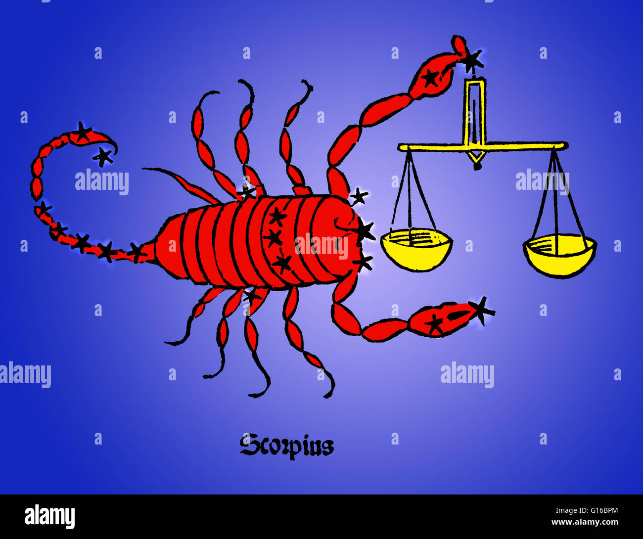 Farbverbesserung von Scorpius (manchmal Skorpion), eines der Sternbilder des Tierkreises. Sein Name ist lateinisch für Scorpion. Es ist eines der 48 Sternbilder von der 2. Jahrhundert Astronom Ptolemäus beschrieben, und bleibt eines der 88 modernen Sternbilder Stockfoto