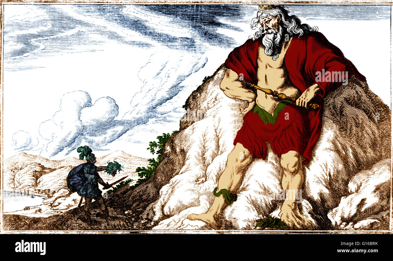 Verbesserte Darstellung von Atlas und Perseus Farbe. Nach Ovid versucht eine Riese namens Atlas, ein wandernder Perseus aus dem Ort fahren jetzt woran das Atlas-Gebirge. Perseus offenbart Medusenhaupt, Atlas, Stein (diese sehr Berge) w drehen Stockfoto