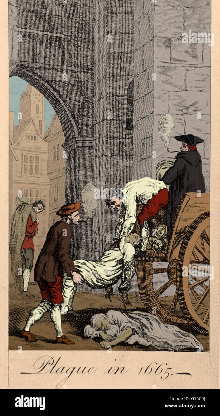 Sammeln die Toten für das Begräbnis während der großen Pest von London. Die große Pest (1665-66) war die letzte Epidemie der Beulenpest in das Königreich von England (Teil des heutigen Vereinigten Königreichs) auftreten. Die große Pest tötete eine geschätzte 100 Stockfoto